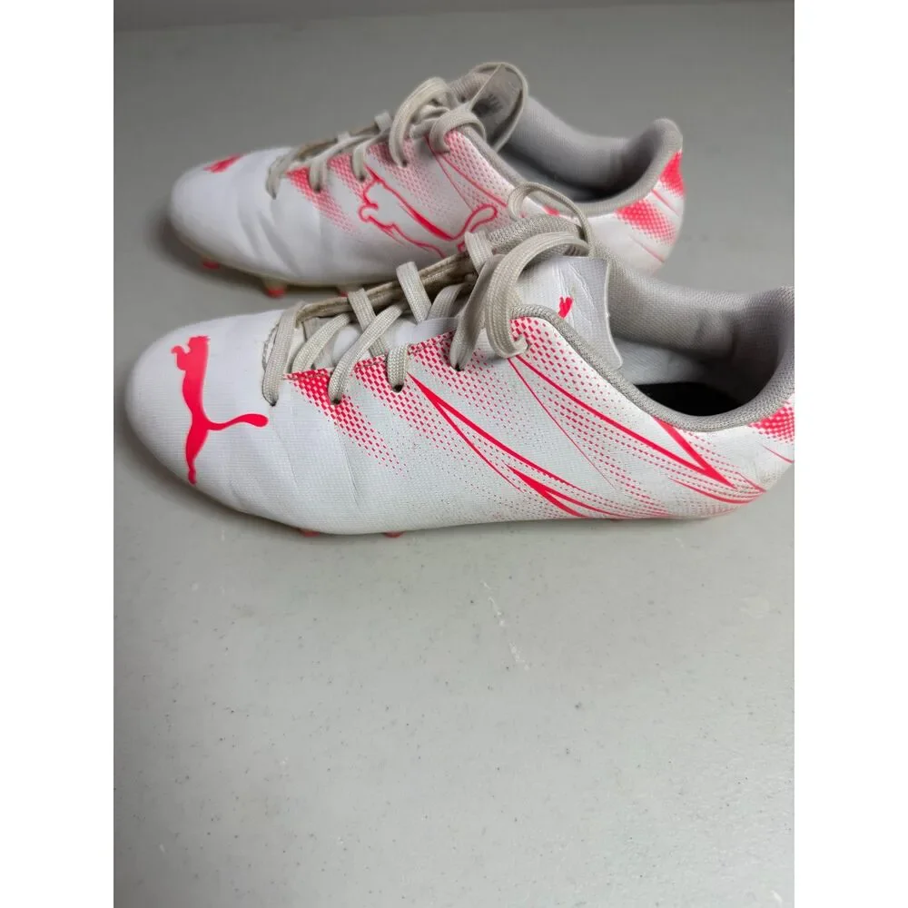 Puma Attacanto FG/AG Youth Outdoor Soccer Cleats Size 2.5 White Pink